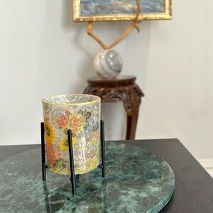 Handmade floral glass votive candle holder - sunflowers, roses, French country